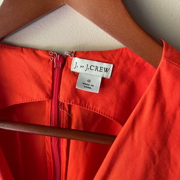 J. Crew Orange Coral Wrap Midi Cotton Summer Dress Size 0 - Picture 3 of 3